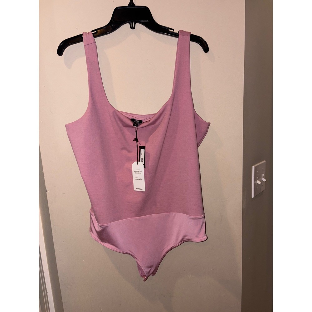 New EXPRESS Body Contour Collection Pink Bodysuit Sleeveless Square Neck Top XL